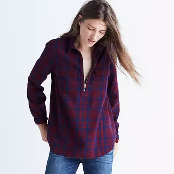 Madewell Tops - NWT Madewell Flannel Zip-Front Popover Shirt Red